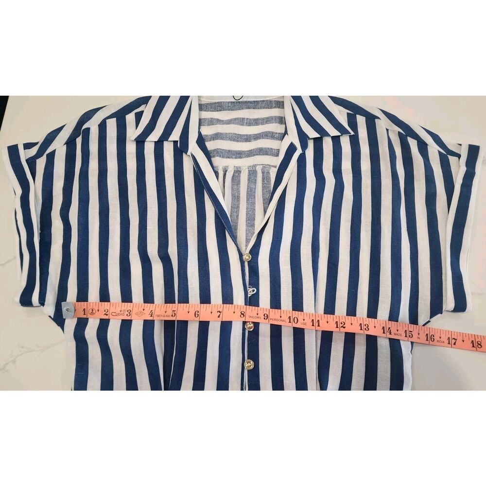 NWOT Zara Striped Linen Bld Shirt Dress XS XSmall Midi Blue White Resort No Belt - Picture 10 of 12